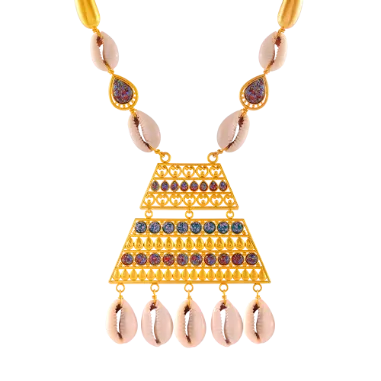 Unique Boho 22k Gold Necklace Earrings Set With Cowrie Shells