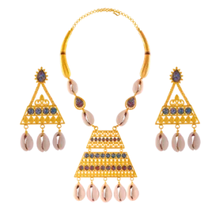 Unique Boho 22k Gold Necklace Earrings Set With Cowrie Shells