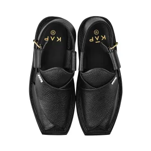 Walkway - Luxurious Grain Leather Kaptan Chappal Black