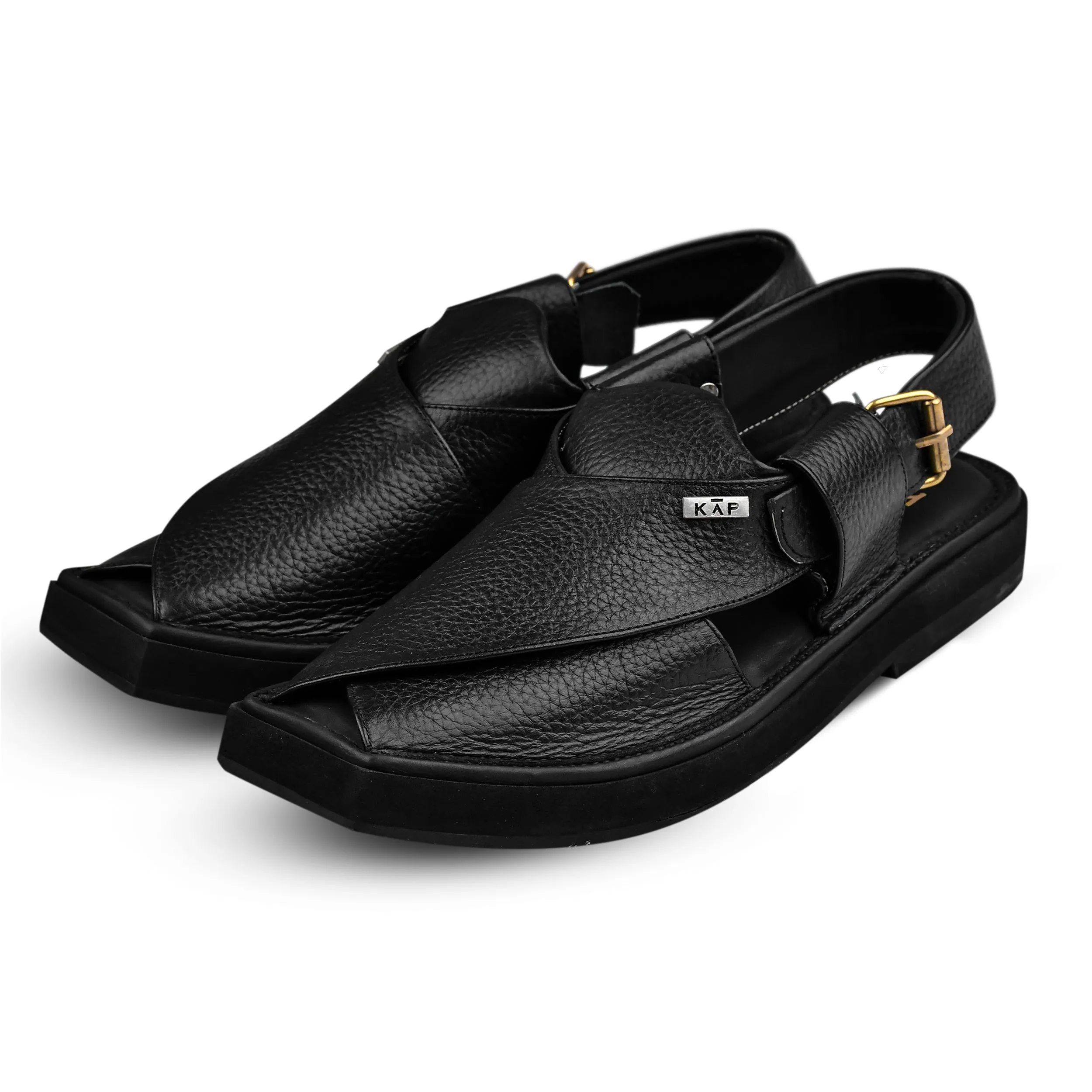 Walkway - Luxurious Grain Leather Kaptan Chappal Black