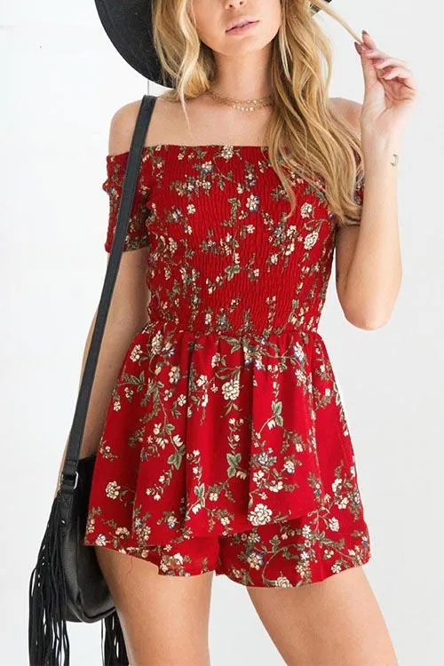 Wholesale Off The Shoulder Short Sleeve Floral Print Mini Dress