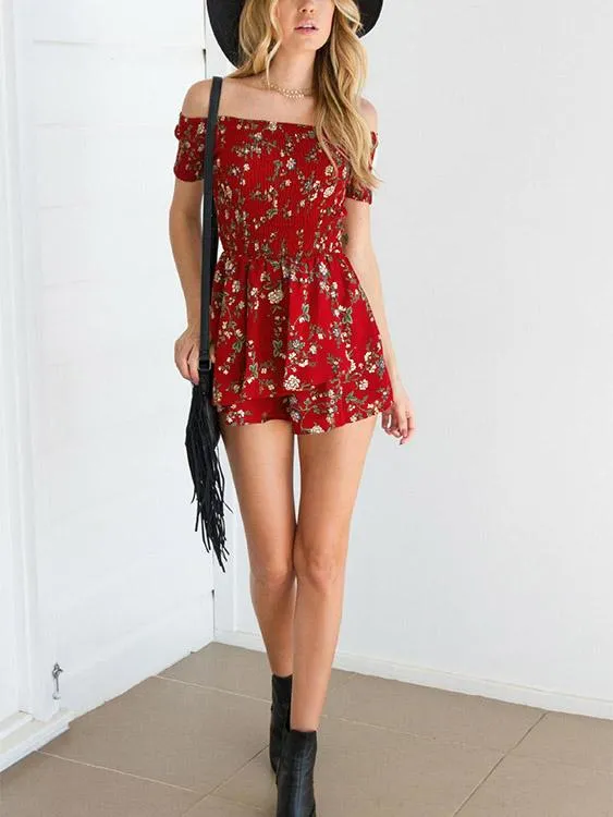 Wholesale Off The Shoulder Short Sleeve Floral Print Mini Dress