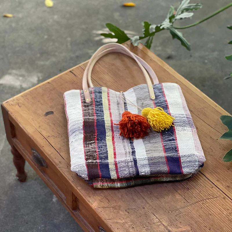 西班牙設計師/Woven Cotton Tote Bag - Yellow/Brown Tassel