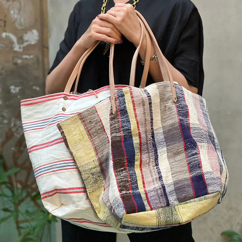 西班牙設計師/Woven Cotton Tote Bag - Yellow/Brown Tassel