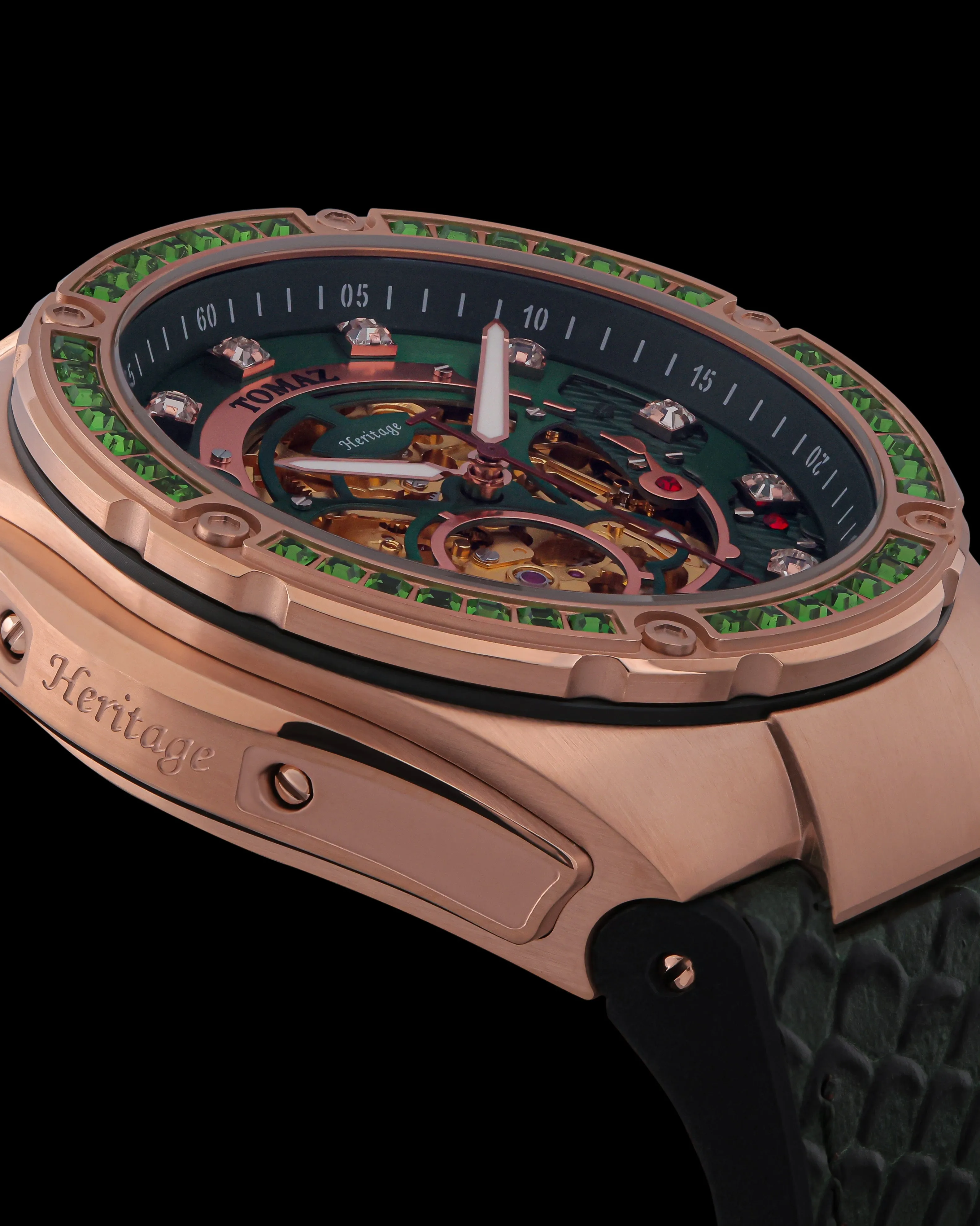 Xavier XL TW033-D15 (Rosegold/Green) with Green Swarovski (Green Leather Strap)