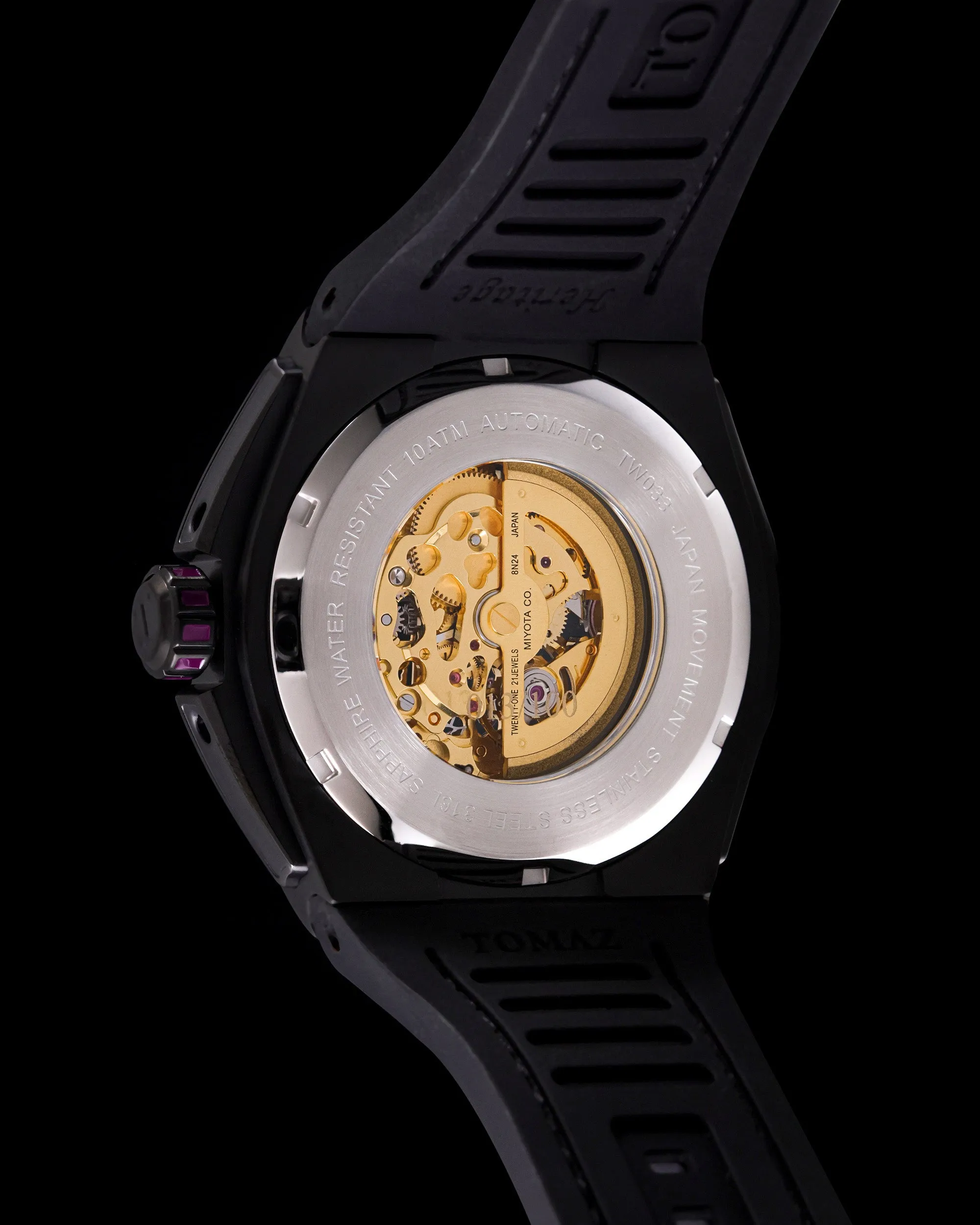 Xavier XL TW033-D1A (Black/Purple) with Purple Swarovski (Purple Bamboo Leather Strap)