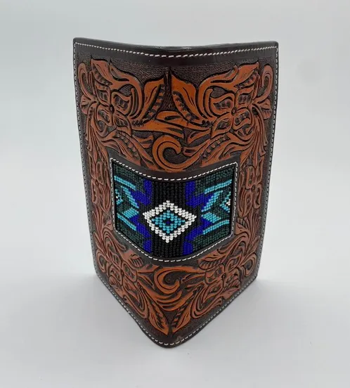 XH245R - Twisted X Tooled Beaded Checkbook Wallet