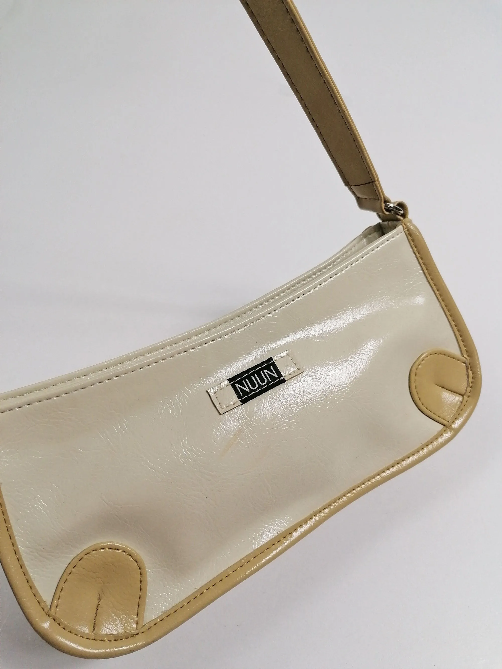 Y2K Small Bag Faux Leather Cream Baguette