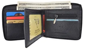 Zip-Around Men's Genuine Leather Credit Card ID Holder Bifold Zippered Wallet