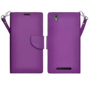 ZTE ZMAX Case, Wrist Strap Magnetic Fold[Kickstand] Pu Leather Wallet Case with ID & Credit Card Slots for ZTE ZMAX - Purple